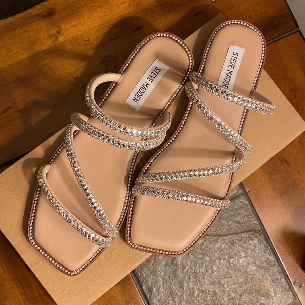 Steve Madden Tan and Silver Strappy Sandals